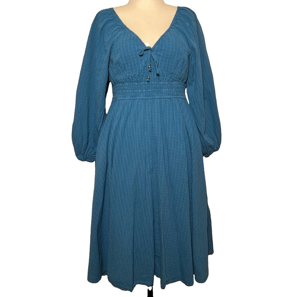 Salty Bright Babydoll Bohemian Dress 16 Peasant Gauzy Cotton Smocking Pockets